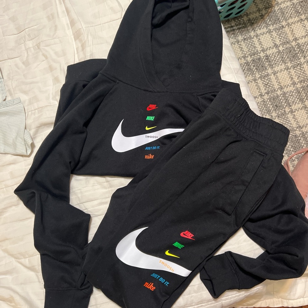 Nike Black Tracksuit with Multicolor Logos